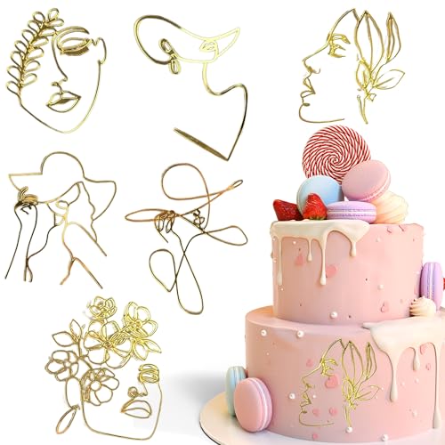 6er-Set goldene Tortenaufsätze mit Frauengesicht, minimalistisches abstraktes Acryl-Design für Geburtstage, Hochzeiten und Brautpartys 6er-Set goldene Tortenaufsätze mit Frauengesicht, minimalistisches abstraktes Acryl-Design für Geburtstage, Hochzeiten und Brautpartys von STATWTHMA
