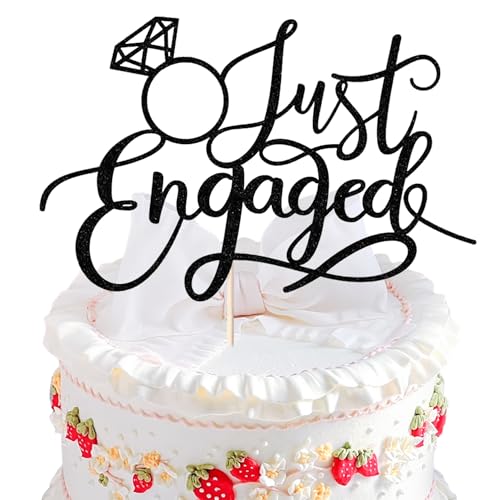 Kuchenaufsatz „Just Engaged“, glitzernder Verlobungskuchen Verlobungsring-Topper, passend für Hochzeitstortendekorationen – Schwarz Kuchenaufsatz „Just Engaged“, glitzernder Verlobungskuchen Verlobungsring-Topper, passend für Hochzeitstortendekorationen – Schwarz von STATWTHMA
