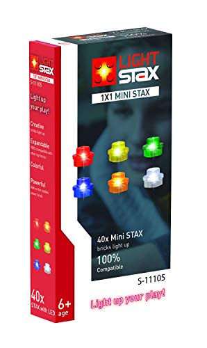 STAX S-11105 STAX Mini Lamps, kompatibel mit dem STAX System und allen bekannten Bausteinmarken, 40 Mini Lamp Stax, Format 1x1 (rund) in sechs verschiedenen Farben von Light Stax