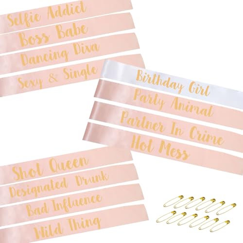 STAY GENT 12St Schärpe Geburtstag für Frauen und Mädchen, 1Stück Weiß Birthday Girl Sash + 11Stück Rose Gold Partei Schärpe für Geburtstag Geschenke Partei Vorzüge Zubehör von STAY GENT