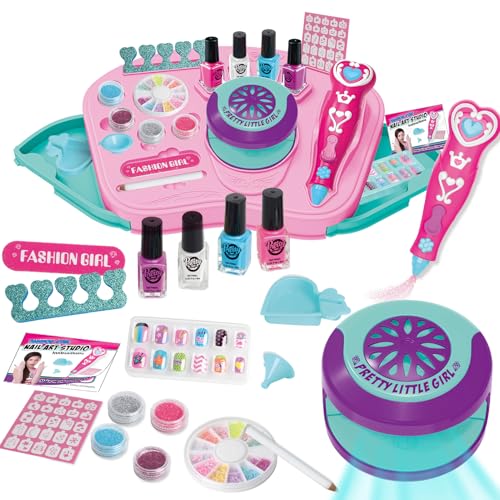 STAY GENT 20Stück Kinder Nagelstudio Set für 3-8 Jahre Mädchen mit Nageltrockner/4 Farben Quick-Dry Kindernagellack/Glitter Stift, Nagelstudio Schminke Spielzeug Geschenke für Geburtstag Weihnachten von STAY GENT