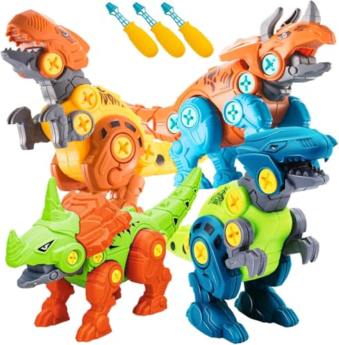 STAY GENT Dinosaurier Montage Spielzeug für Kinder, 4 Stück Dino Dinosaurier Konstruktionsspielzeug Spielzeug mit Schrauben DIY Gebäude, STEM Geschenke für 3 4 5 6 7 Jahre alte Jungen Mädchen von STAY GENT