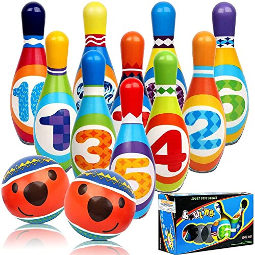 STAY GENT Kegelspiel für Kinder Bowling Ball Set Weich Bowlingkugel mit 10 Kegel und 2 Bälle, Bowling in netzbeutel Drinnen Draußen Spielzeug Geschenke Spiele für Kinder ab 3+ Jahren Junge Mädchen von STAY GENT