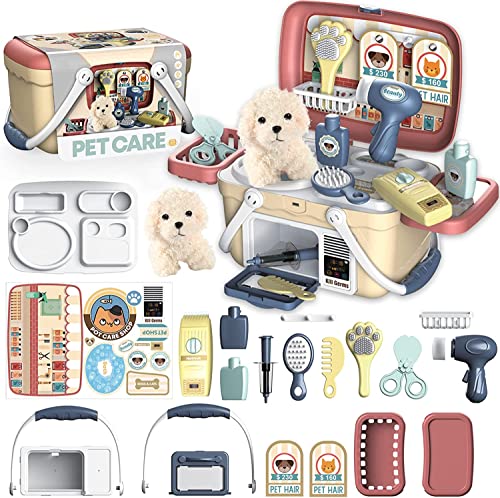 STAY GENT Pet Care Hund Spielzeug Arztkoffer Kinder, 23 Stück Tierarzt Spielzeug mit Plüsch-Hund und Tierarztkoffer für Behandlung & Pflege, Rollenspiel Geschenke für Jungen Mädchen 2 3 4 5 6 7 Jahre von STAY GENT