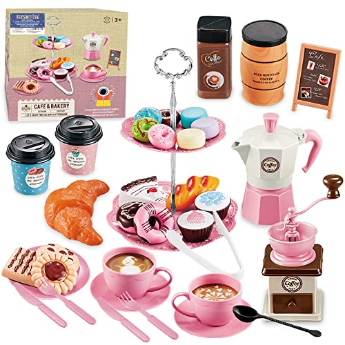 STAY GENT Teeservice Kinder, 38pcs Kinder Tee Set Rollenspiel spielzeug mit kaffeemaschine Kunststoff Kaffee & Nachspeise für Tee Parties und Picknicks, Geschenke für Jungen Mädchen Ab 3 4 5 6 Jahren von STAY GENT