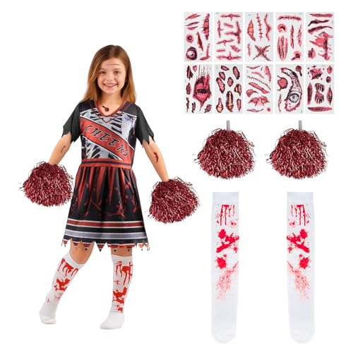 STEFUEWILL17 Halloween Kostüm Cheerleader Kinder - Cheerleader Kostüm Kinder Halloween Zombie, Halloween Kostüm Mädchen Cheerleaders Horror, mit Pompoms und Socken für Karneval Party,120cm STEFUEWILL17 Halloween Kostüm Cheerleader Kinder - Cheerleader Kostüm Kinder Halloween Zombie, Halloween Kostüm Mädchen Cheerleaders Horror, mit Pompoms und Socken für Karneval Party,120cm von STEFUEWILL17