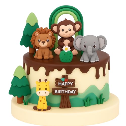 Dschungel Deko Geburtstag - Löwe Tortendeko Waldtiere Geburtstag, Zoo Party Animals Kuchendeko Tiere Wild One Wald, DIY Kuchen Dekoration Set von STEFUEWILL17