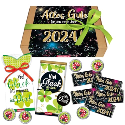 STEINBECK Glück Geschenkbox - Alles Gute für das Neue Jahr 2024 - Schokolade Fruchtgummi Silvester Neujahr Jahreswechsel von STEINBECK