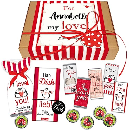 STEINBECK Personalisierte Geschenkbox Liebe Valentinstag mit Namen Vorname Geburtstag Weihnachten Mitbringsel Schokolade Fruchtgummi von STEINBECK