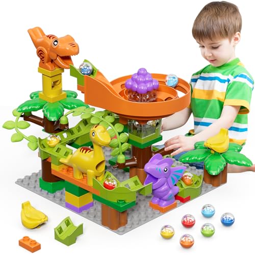 Marble Run Bauklötze Dinosaurier, Kinder STEM Spielzeug Dino Murmelbausteine Rennbahn Set, 67 Pcs Classic Big Blocks Ball Race Track Lernspielzeug für Jungen Mädchen Alter 3 4 5 6 7 von STEM MATCH