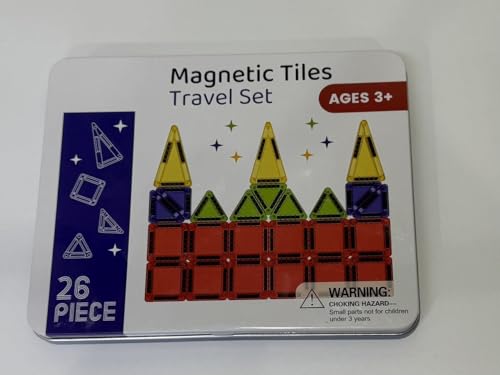 Magnetische Tiles, STEM magnetische Bauklötze, 26 pcs Travel Magnetic Fliesen Set mit Eisenbox für für 3+ Jahre alte Jungen Mädchen Montessori Spielzeug von STEM MATCH