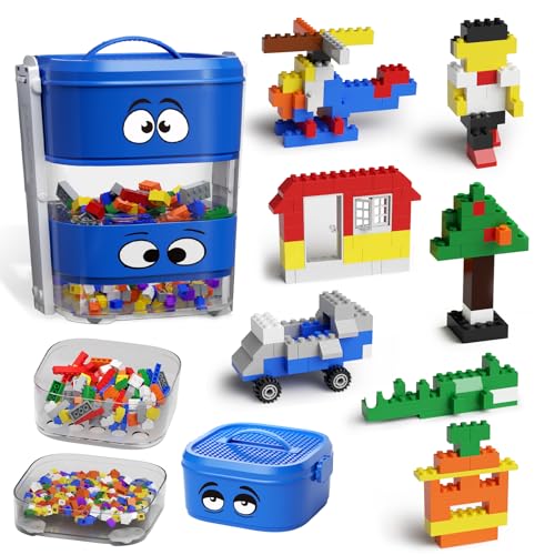 STEM MATCH Bausteine Spielzeug Set für Kinder 4 Jahre, 181 Stück Bauklötze Brick mit Blöcken Sortierer Box, Kompatibel mit den meisten Marken von Blöcken, Grundlegendes STEM-Spielzeug Geschenk (Blau) von STEM MATCH
