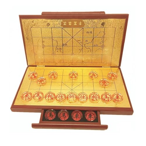 Strategie-Brettspiele for 2 Spieler, chinesisches Schachspiel mit faltbarem Brett und Kristallfiguren, klassisches Xiangqi-Reisespieleset(3.7cm/1.5in) von STEPHM