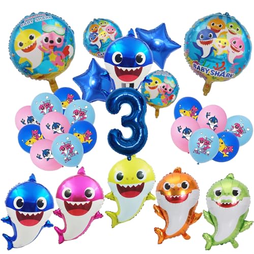 Shark Geburtstagsdeko 3 Jahre, Shark Birthday Party Set Shark Folienballons Für Kinder Luftballons Party Deko Set, Für Kinder Jungen Mädchen Geburtstagsfeier Dekoration von STEPRITP