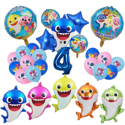 STEPRITP Shark Geburtstagsdeko 4 Jahre, Shark Birthday Party Set Shark Folienballons Für Kinder Luftballons Party Deko Set, Für Kinder Jungen Mädchen Geburtstagsfeier Dekoration STEPRITP Shark Geburtstagsdeko 4 Jahre, Shark Birthday Party Set Shark Folienballons Für Kinder Luftballons Party Deko Set, Für Kinder Jungen Mädchen Geburtstagsfeier Dekoration von STEPRITP