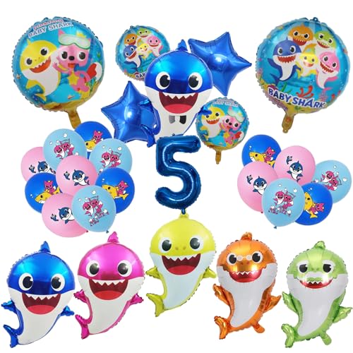 STEPRITP Shark Geburtstagsdeko 5 Jahre, Shark Birthday Party Set Shark Folienballons Für Kinder Luftballons Party Deko Set, Für Kinder Jungen Mädchen Geburtstagsfeier Dekoration STEPRITP Shark Geburtstagsdeko 5 Jahre, Shark Birthday Party Set Shark Folienballons Für Kinder Luftballons Party Deko Set, Für Kinder Jungen Mädchen Geburtstagsfeier Dekoration von STEPRITP