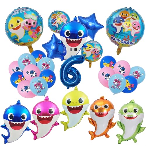 STEPRITP Shark Geburtstagsdeko 6 Jahre, Shark Birthday Party Set Shark Folienballons Für Kinder Luftballons Party Deko Set, Für Kinder Jungen Mädchen Geburtstagsfeier Dekoration von STEPRITP