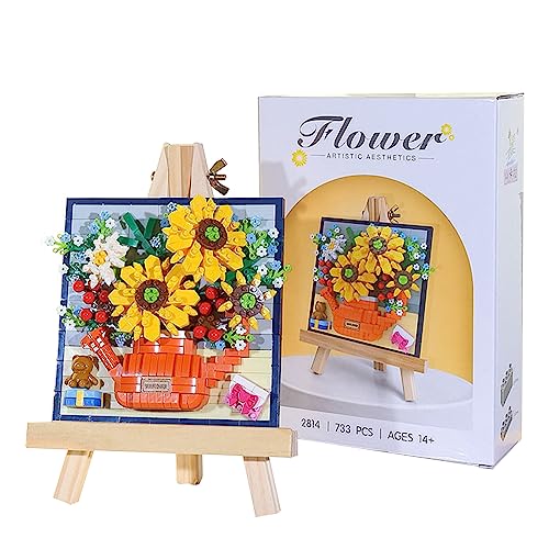 STETHI Blumenstrauß Körniges Bausteinspielzeug, Pflanzen Blumenmontagemodell Genieße den Zeitspaß, Sonnenblume von STETHI