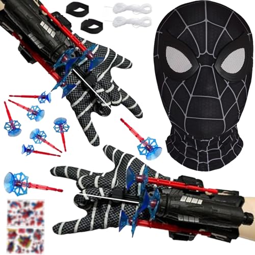 STFYUG 2 Stück Launcher Handschuh, Spiderm Launcher Handschuh, Spiderm Hero Handschuhe, Super Spider Launcher mit Maske und Aufkleber Cosplay Spiderm Handschuhe Spiderm Launcher Spielzeug (A) von STFYUG