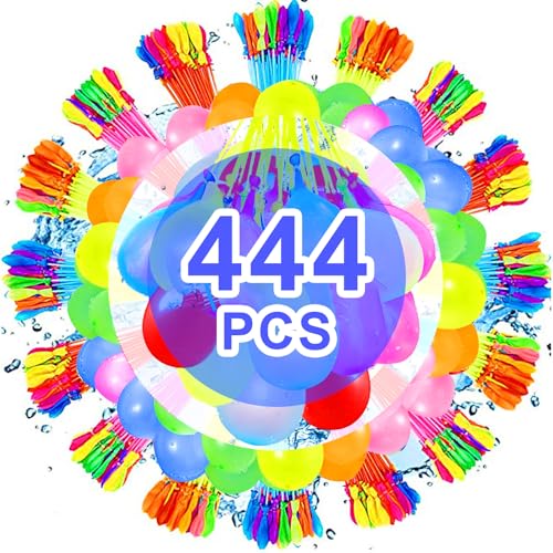 STFYUG 444 Stück Wasserbomben Selbstschließend，Bunt Wasserballons mit 4 Wasserhahn Anschluss，Wasserballons Wasserbomben,60 Sekunden Schnellfüller, Ohne Manuelles Verknoten (444-A2X) von STFYUG