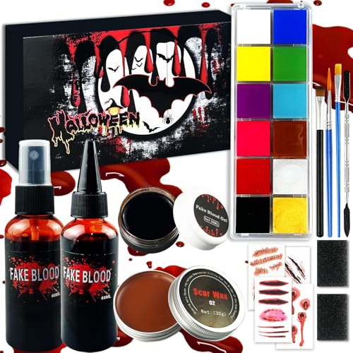 STFYUG Halloween Kunstblut Set, Halloween Make up, Face Paint Halloween, Kinderschminke Set, Fake Blood Wunden Make-Up Auswaschbar, Halloween Schminke für Zombies, Vampire, Monster, Cosplay (A) von STFYUG