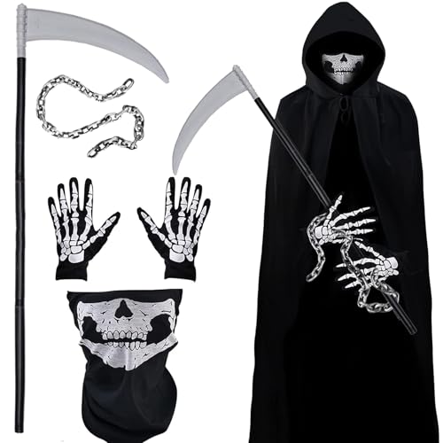 STFYUG Sensenmann Kostüm Herren, Grim Reaper Kostüm Erwachsene, Halloween Sensenmann Kostüm Set, Halloween Sense und Handschuhe Schädelmaske, für Halloween, Halloween Kostüm Unisex für Cosplay. STFYUG Sensenmann Kostüm Herren, Grim Reaper Kostüm Erwachsene, Halloween Sensenmann Kostüm Set, Halloween Sense und Handschuhe Schädelmaske, für Halloween, Halloween Kostüm Unisex für Cosplay. von STFYUG