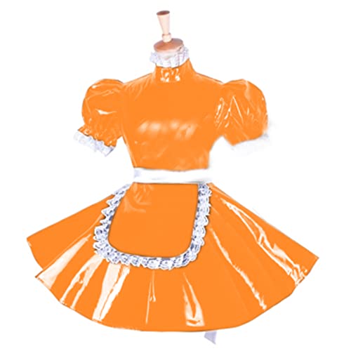 Abschließbares PVC-Kleid, kurze Puffärmel, Outfit, Crossdresser, Übergröße, Sissy-Kleid, Orange, L von STHEFF
