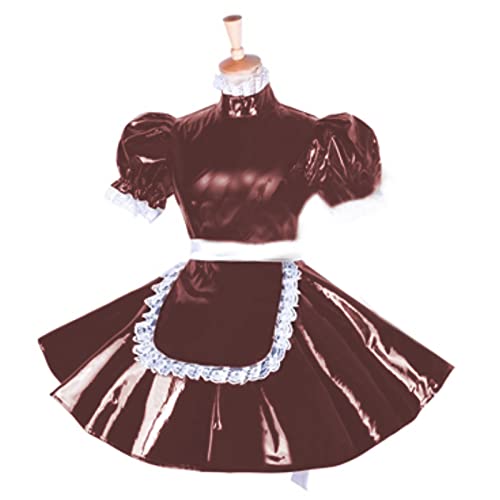 Abschließbares PVC-Kleid, kurze Puffärmel, Outfit, Crossdresser, Übergröße, Sissy-Kleid, Weinrot, M von STHEFF