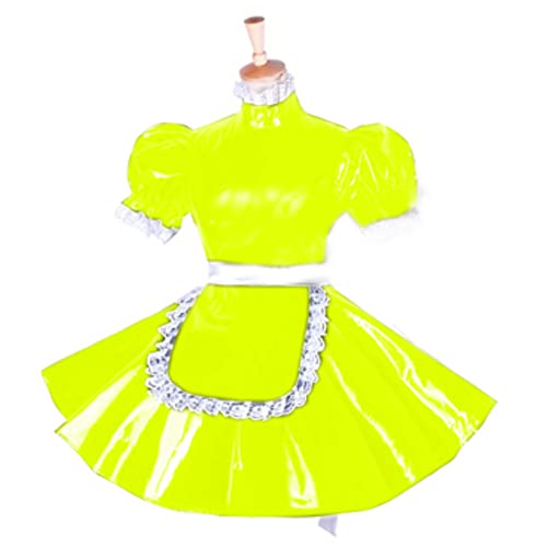 Abschließbares PVC-Kleid, kurze Puffärmel, Outfit, Crossdresser, Übergröße, Sissy-Kleid, fluoreszierendes Grün, L von STHEFF