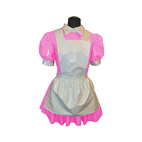 Herrenkleid, Kostüm, Ärmel, Wetlook, Latex, Dienstmädchen, ausgestelltes Kleid, Rosa, Größe XXXL von STHEFF