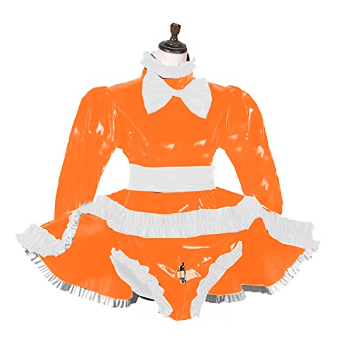 Langärmeliges Kleid aus PVC, abschließbares Outfit, glänzend, Orange, Größe 7XL von STHEFF