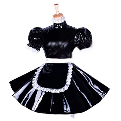 Maid Uniform Cosplay PVC Kleid Kurzes Outfit Übergröße Sissy Kleid, Schwarz, 7XL von STHEFF