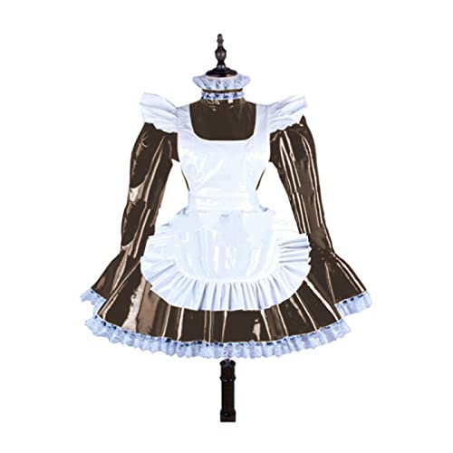 Minikleid mit Spitzenbesatz für Damen, langärmelig, mit weißer Schürze, Valentinstagskostüm, Dunkelbraun, Größe XXXL Minikleid mit Spitzenbesatz für Damen, langärmelig, mit weißer Schürze, Valentinstagskostüm, Dunkelbraun, Größe XXXL von STHEFF