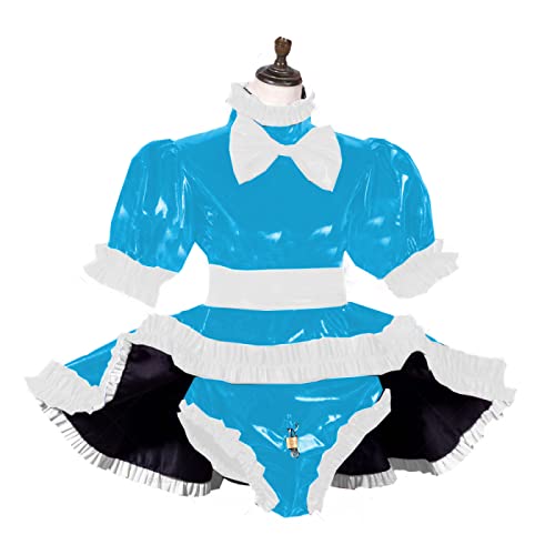 Sissy Dress Abschließbare Damen-Kleidung, Höschen, Dienstmädchen-Set, Cosplay-Kostüme, Übergröße, Seeblau, 5XL von STHEFF