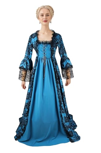 STIOEDYUAN Damen Mittelalter Königin Vitorian Kleid Gothic Ballkleid Renaissance Royal Halloween Fasching Kostüm (Pfauenblau, S) von STIOEDYUAN