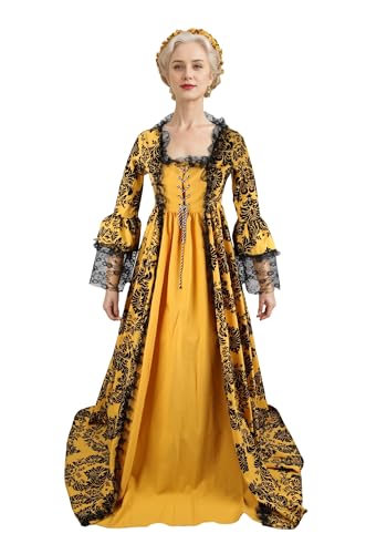 STIOEDYUAN Damen Mittelalter Königin Vitorian Kleid Gothic Ballkleid Renaissance Royal Halloween Kostüm (Gold, M) von STIOEDYUAN