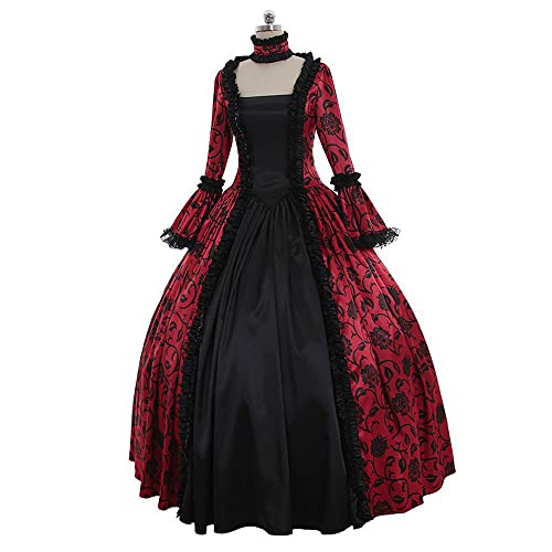 STIOEDYUAN Rokoko-Ballkleid für Damen, bedruckt, Gothic, Renaissance, Vintage, Hof, Mittelalter, Cosplay, quadratischer Ausschnitt, Maskerade-Themenkleid, Rot, Größe 3XL STIOEDYUAN Rokoko-Ballkleid für Damen, bedruckt, Gothic, Renaissance, Vintage, Hof, Mittelalter, Cosplay, quadratischer Ausschnitt, Maskerade-Themenkleid, Rot, Größe 3XL von STIOEDYUAN