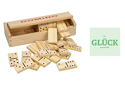Holz Domino 28 Steine, inkl Spielanleitung, Holzbox und gratis Glück Aufkleber von STMK