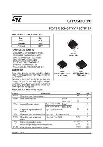 STMicroelectronics Schottky-Diode - Gleichrichter STPS340U DO-214AA 40V Einzeln von STMICROELECTRONICS