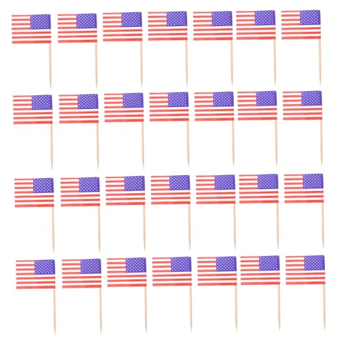 STOBAZA 1 Satz Usa Flaggen Cupcake Topper Aus Papier Party Dekoration Mit Stabilen Holzzahnstochern Wiederverwendbar Für Kuchen Desserts Festliche Feiern Und Themenpartys 200 Stück von STOBAZA