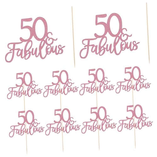 STOBAZA 10 Stück Fabulous Cake Toppers Teilig Roségold Geburtstags und Jubiläumsdeko für Kuchen Eiscreme Früchte Kekse Vielseitig Einsetzbar für Party Feier von STOBAZA