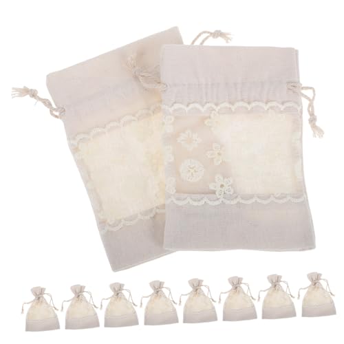 STOBAZA 10 Stück Kleine Stoffbeutel mit Kordelzug Transparente Canvas Taschen mit Spitzenrand Wiederverwendbare Geschenkbeutel für Süßigkeiten Partygeschenke Leicht und Robust von STOBAZA
