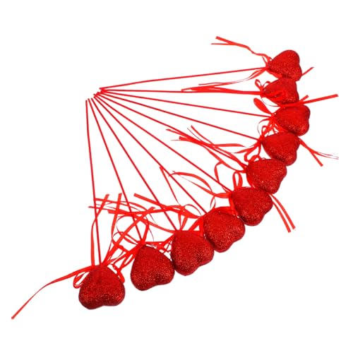 STOBAZA 10 Stück Teiliges Valentinstag Deko Herz Picks mit Glitzer Schleife Vielseitige Schaumstoff Herzstecker für Hochzeits Geburtstagsdekoration Romantische Tischdeko Rot von STOBAZA