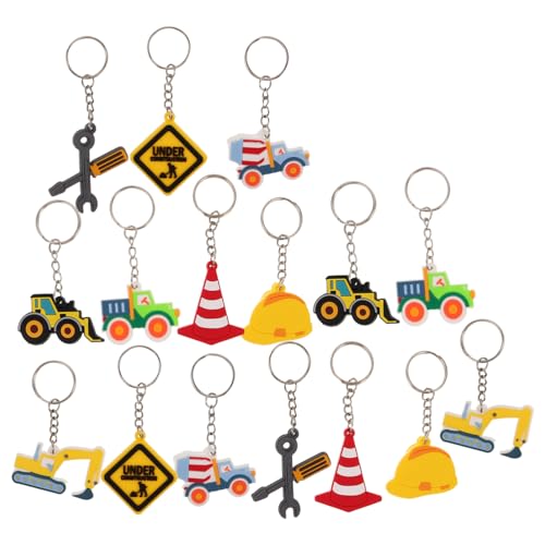 STOBAZA 16 Stück Teiliges Baustellen-partyset mit Pvc-bulldozer Schlüsselanhängern Bagger Traktor Anhängern Leichte als Geburtstagsgeschenk Belohnung und Goodie Bag Füller von STOBAZA