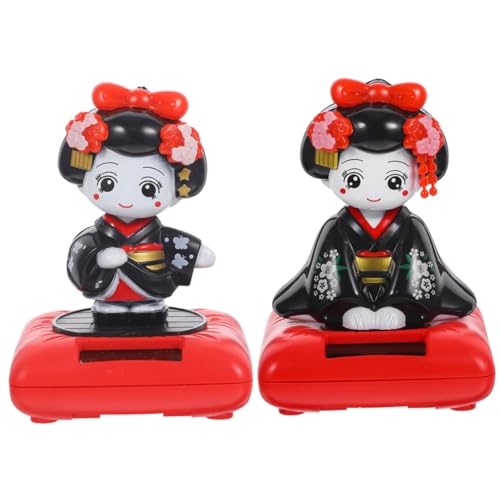 STOBAZA 2 Stück Solarbetriebene Tanzende Kimono Puppe Kleine Deko mit Nickendem Kopf Auto Armaturenbrett Ornament Lebendige Innenraumgestaltung für Auto und Büro von STOBAZA