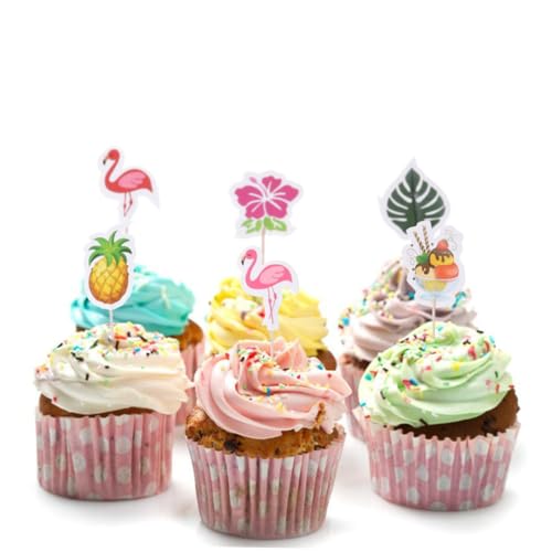 STOBAZA 24 Stk Cupcake-Topper Hawaiian Luau Party Shower Decorations tortendeko einschulung Kuchen Topper Flamingo-Picks Kuchen Picks Pappbecher schmücken Karte einführen Zutaten von STOBAZA