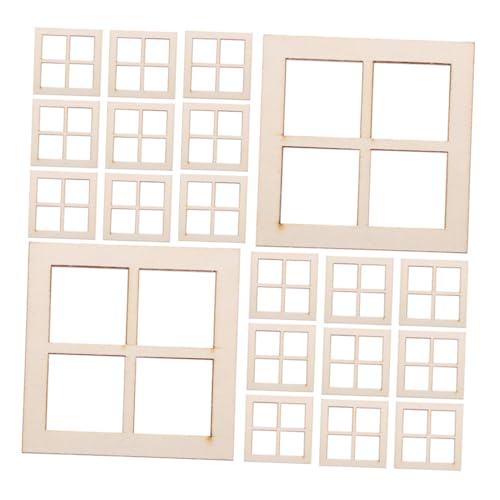 STOBAZA 24 Stück Teiliges Mini Fenster aus Naturholz für Puppenhaus Deko Viergeteilte Miniatur Holzfenster für DIY Basteln Realistische Mini Möbelaccessoires für Puppenhausgestaltung von STOBAZA