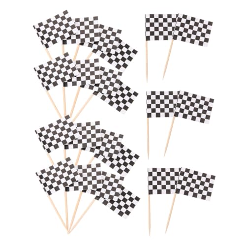STOBAZA 360 Stück Teiliges Mini Kariert Rennflaggen Cupcake Toppers aus Papier und Holz Dekorative Zahnstocher für Rennparty Kuchen Desserts Buffets Bbqs und Geburtstagsfeiern von STOBAZA