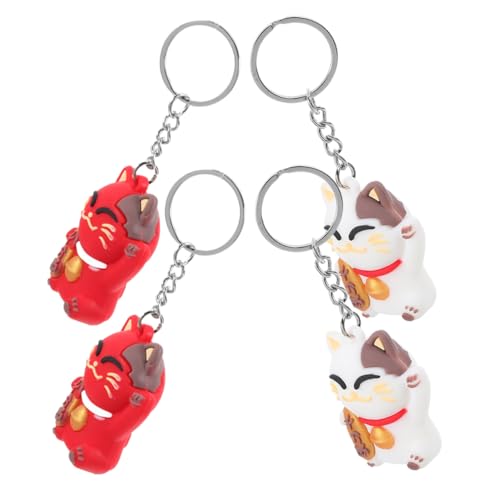 STOBAZA 4 Stück Teiliges Japanischer Stil Schlüsselanhänger mit Weichen Maneki Neko Charms Niedliche Cartoon Katzen Anhänger für Taschen Geldbörsen und Partydeko Leichte Glücksbringer für von STOBAZA