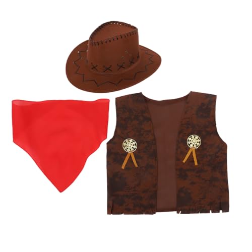 STOBAZA Cowboy Kostüm Western Outfit Teiliges Set mit Hut Bandanna Weste für Jungen Mädchen Halloween Karneval Fasching Rollenspiel und Themenfeier STOBAZA Cowboy Kostüm Western Outfit Teiliges Set mit Hut Bandanna Weste für Jungen Mädchen Halloween Karneval Fasching Rollenspiel und Themenfeier von STOBAZA